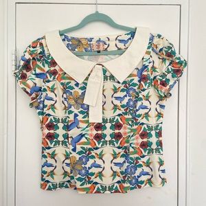 1X slim fit Peter Pan collar patterned blouse